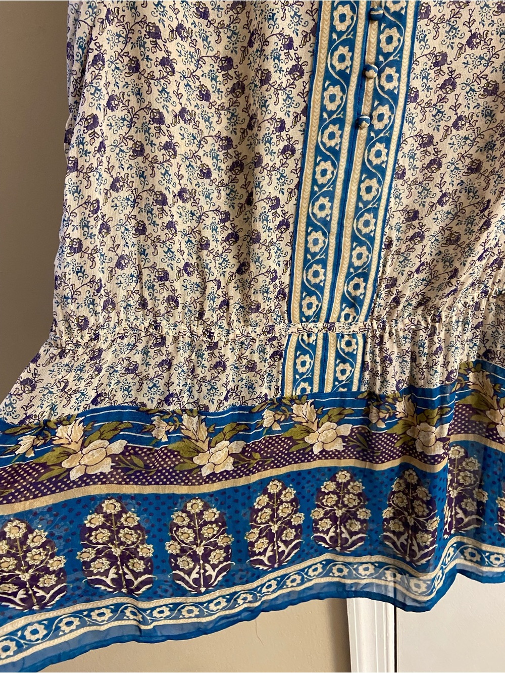 Lucky Brand Blue and Cream Floral Boho Tunic Blouse XL - Picture 5 of 10